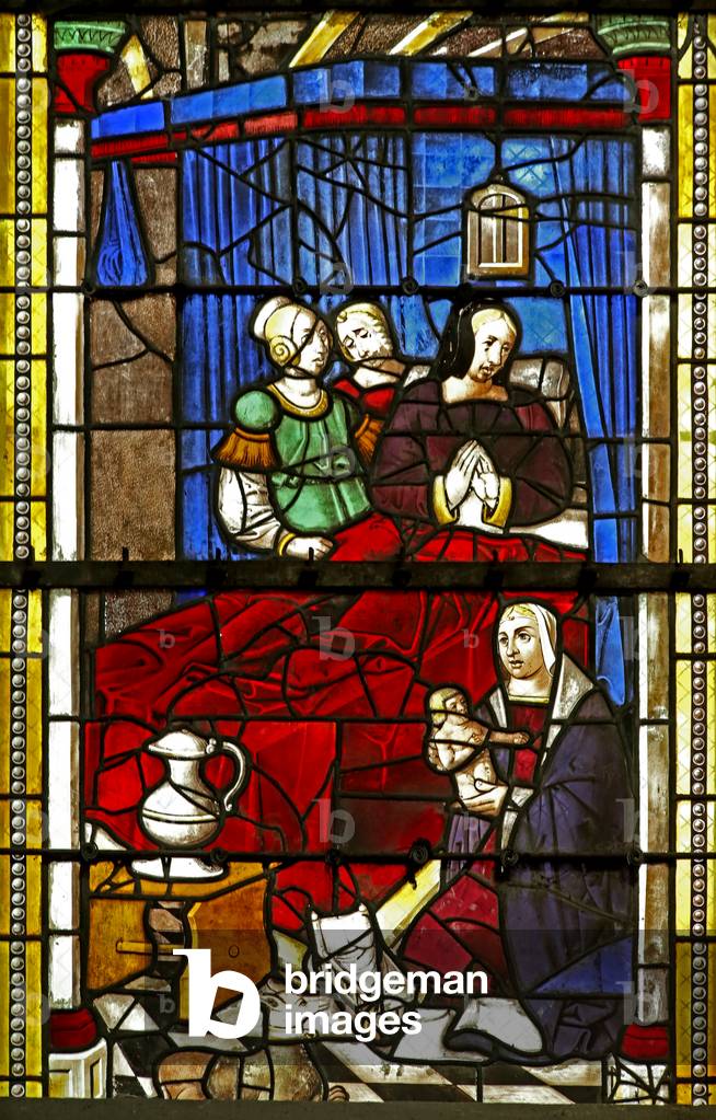 Window w6 depicting the Birth of St John Baptist (stained glass)