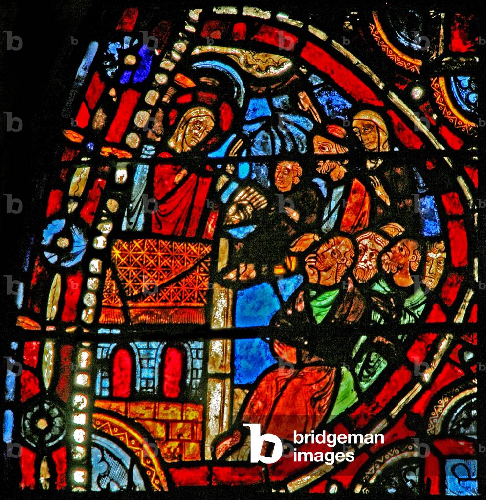 Window w22 depicting a scene from the life of St Mary Magdalene - the saint preaching at Marseilles (stained glass)