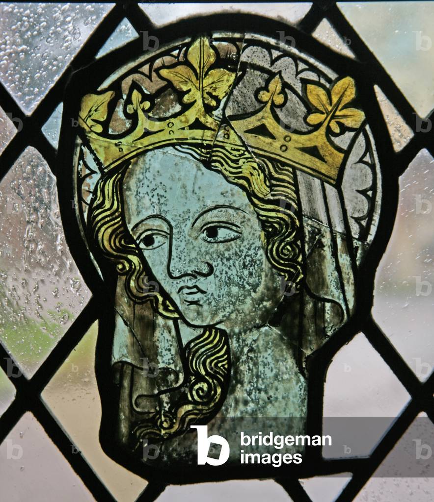 Window in the Cloisters depicting a female head (sainted and crowned) (stained glass)
