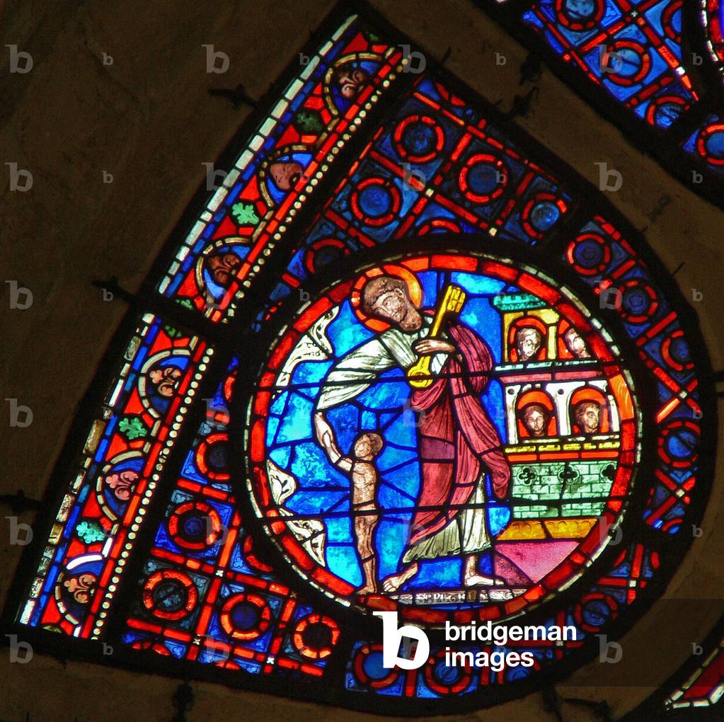 Window Ww depicting St Peter with the key to heaven (stained glass)