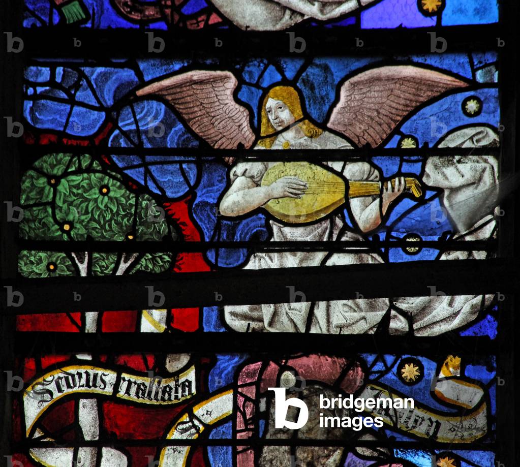 Window w13 depicting a musician angel (stained glass)