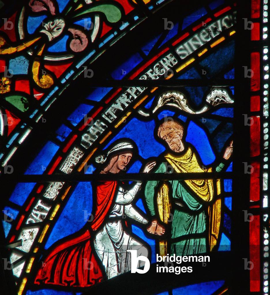 Detail from the Miracle Window depicting Juliana of Rochester's story (stained class) 13th by English Artist