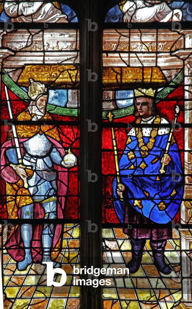 Window w6 depicting Charlemagne and St Louis (stained glass)