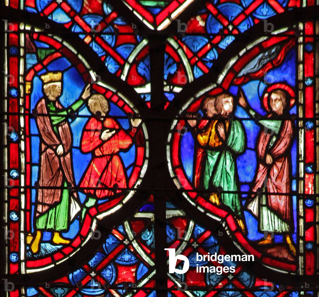 Window w6L  Isaiah before King Achaz. Is 7 14 (stained glass)
