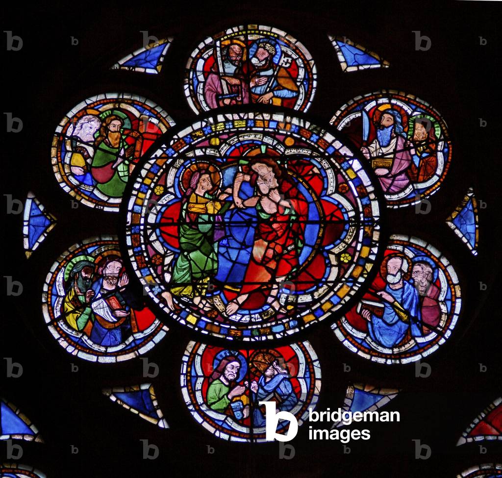 Window w9 depicting the doubting St Thomas (stained glass)