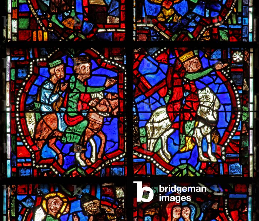 Window w100b depicting the the Magi follow the star (stained glass)