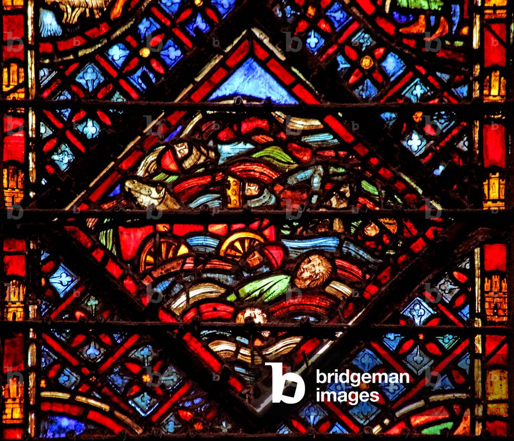 Window w2 Pharaoh's army drowns in the Red Sea (stained glass)