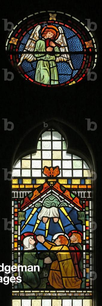 The Ascension with the Virgin Mary, St Peter and St John (stained glass)