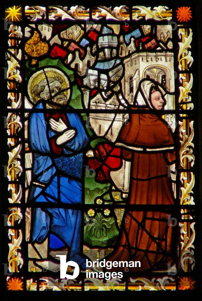 The east window depicting St Peter and Simon Magus (stained glass)
