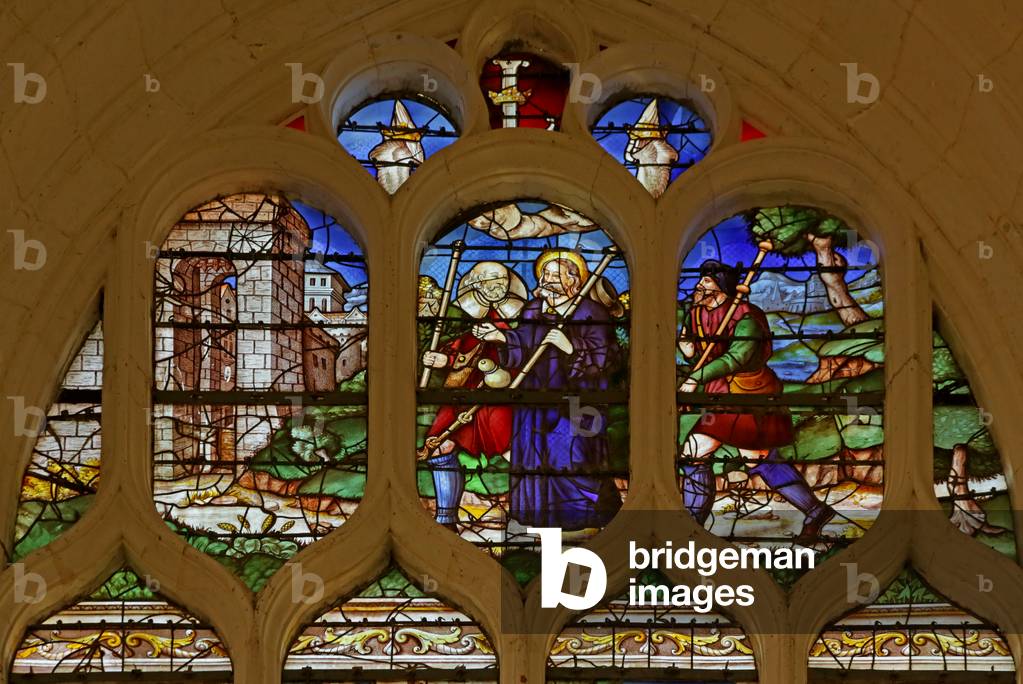 Window depicting Pilgrims on the road to Emmaus (stained glass)