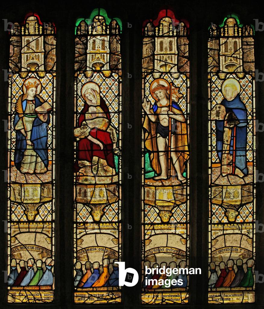 Window n3 depicting Christ, the Pieta, St Mabena, St Mewbred (stained glass)