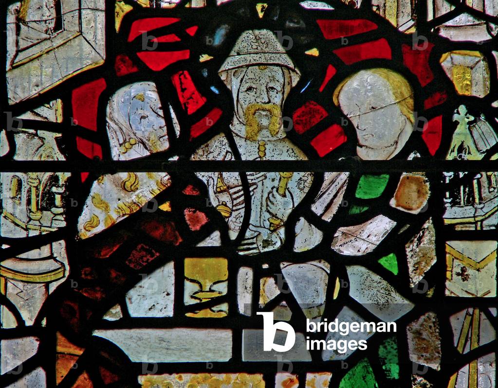 Window Ww depicting a Resurrection scene: the supper at Emmaus (stained glass)