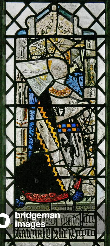 Window w2 depicting a donor - Catherine Mylde (stained glass)