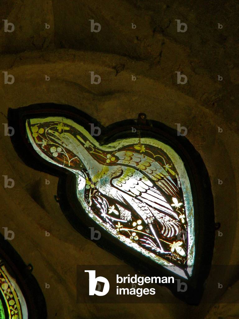 Window s4 depicting a bird - heron? - (stained glass)