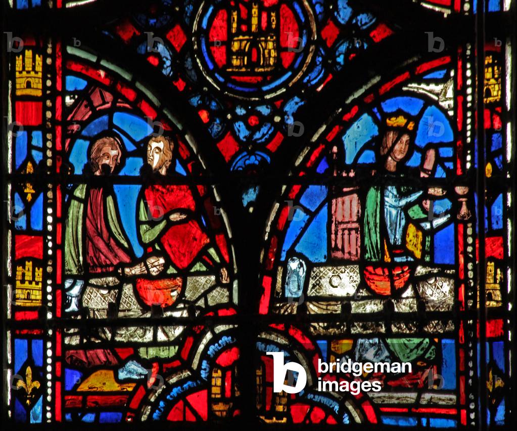 Window w13  Esther requests a banquet Esth V 6-8 (stained glass)