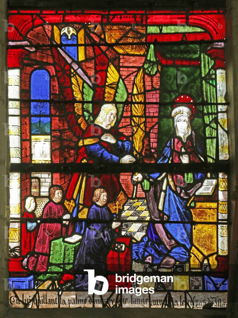 Window depicting the Annunciation and donors (stained glass)