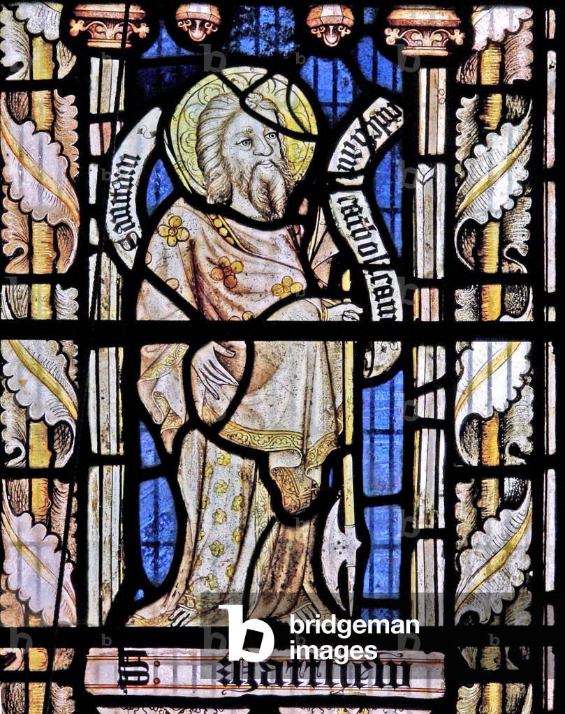 A south window depicting St Matthew (stained glass)