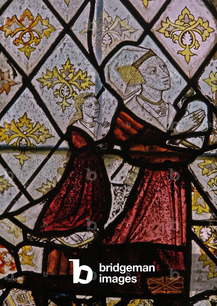 Window N5 depicting Margaret Fawkener, wife of Robert Fitz Ellis and daughter (stained glass)