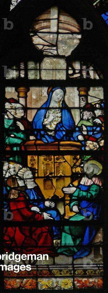 Window w125 depicting a scene from the life of St Mary Magdalene - the saint preaching (stained glass)