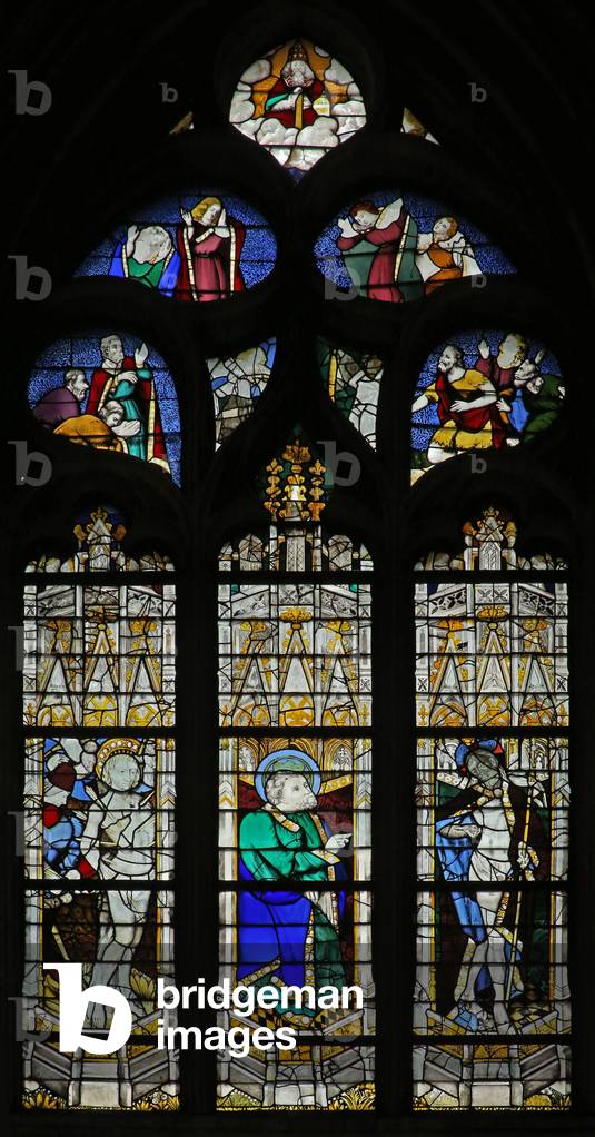 Window w209 depicting St Sebastian and the incredulity of St Thomas (stained glass)