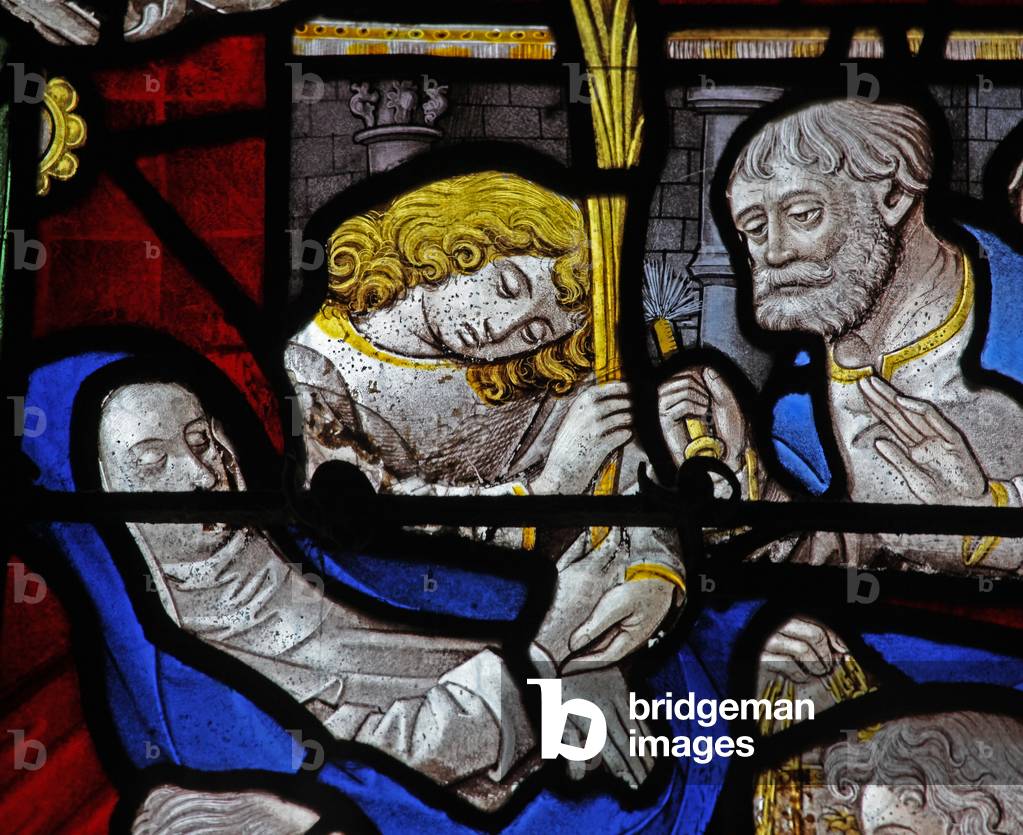 Window w9 depicting a detail from the Death of the Virgin Mary (stained glass)