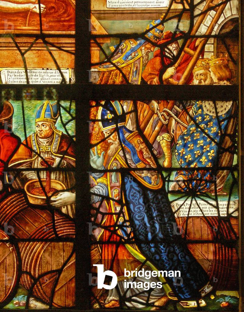 Window in the Charnier (w.11) depicting a Detail from the Mystic Wine Press (stained glass)