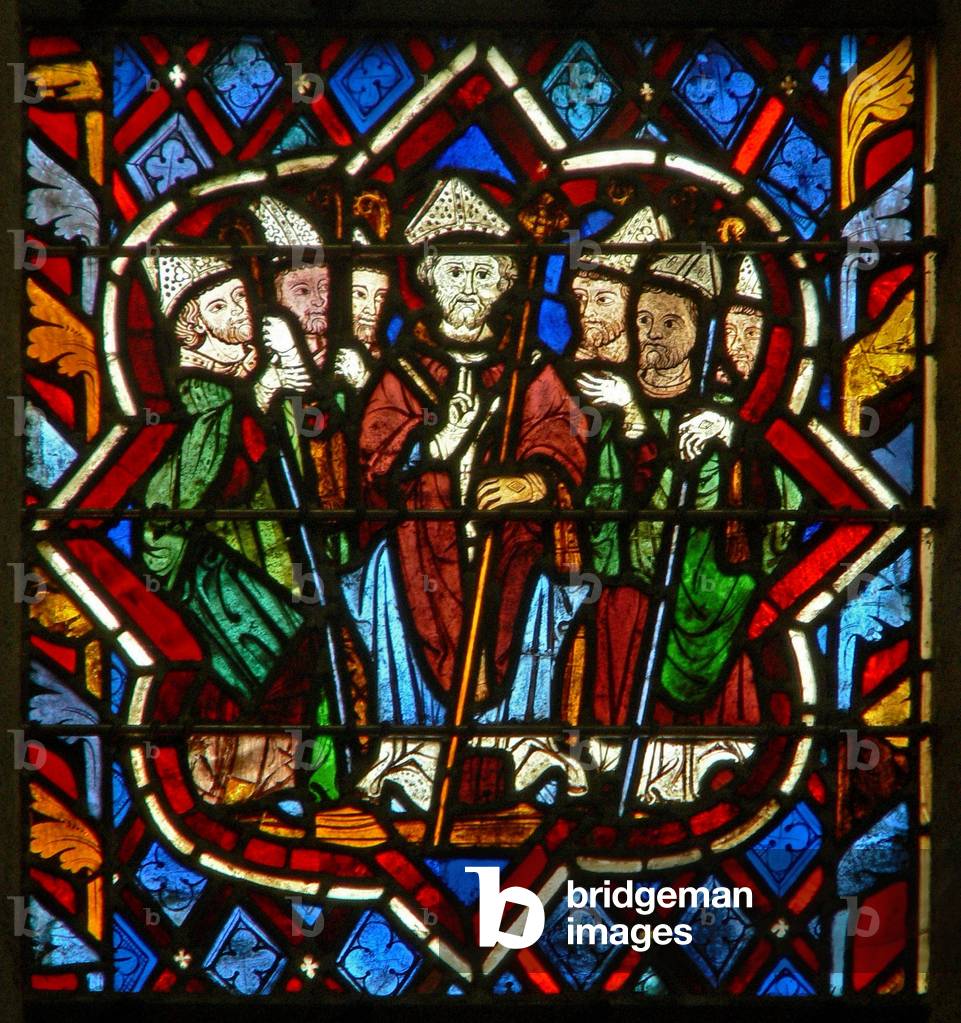 Scene in the E window depicting St Magliore, a Bishop of Dol (stained glass)