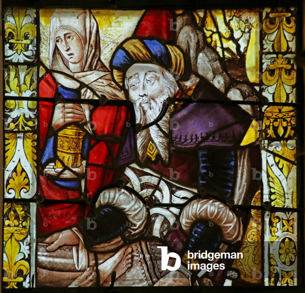 Window depicting incomplete Scene with Saint Mary Magdalene and a Joseph of Arimathea (stained glass)