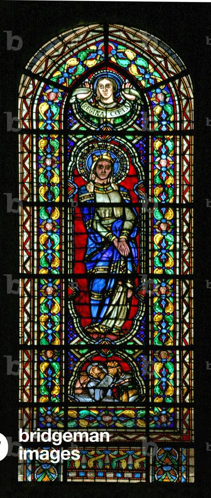 Window w111 depicting the Virgin Mary as the Queen of Heaven (stained glass)