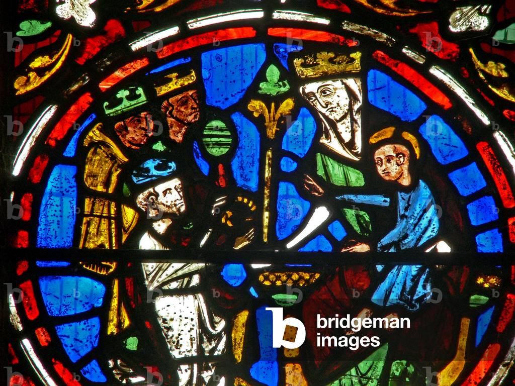 The East window (Ew) depicting the Adoration of the Magi (stained glass)