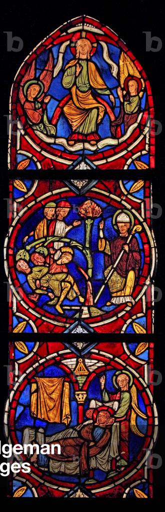 Depicting Christ and St Martin, 3 scenes from the church of Varennes-Jarcy (stained glass)