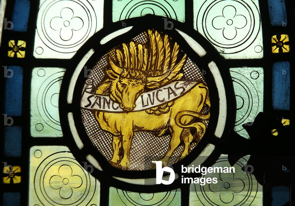 Evangelist emblem: St Luke (stained glass)