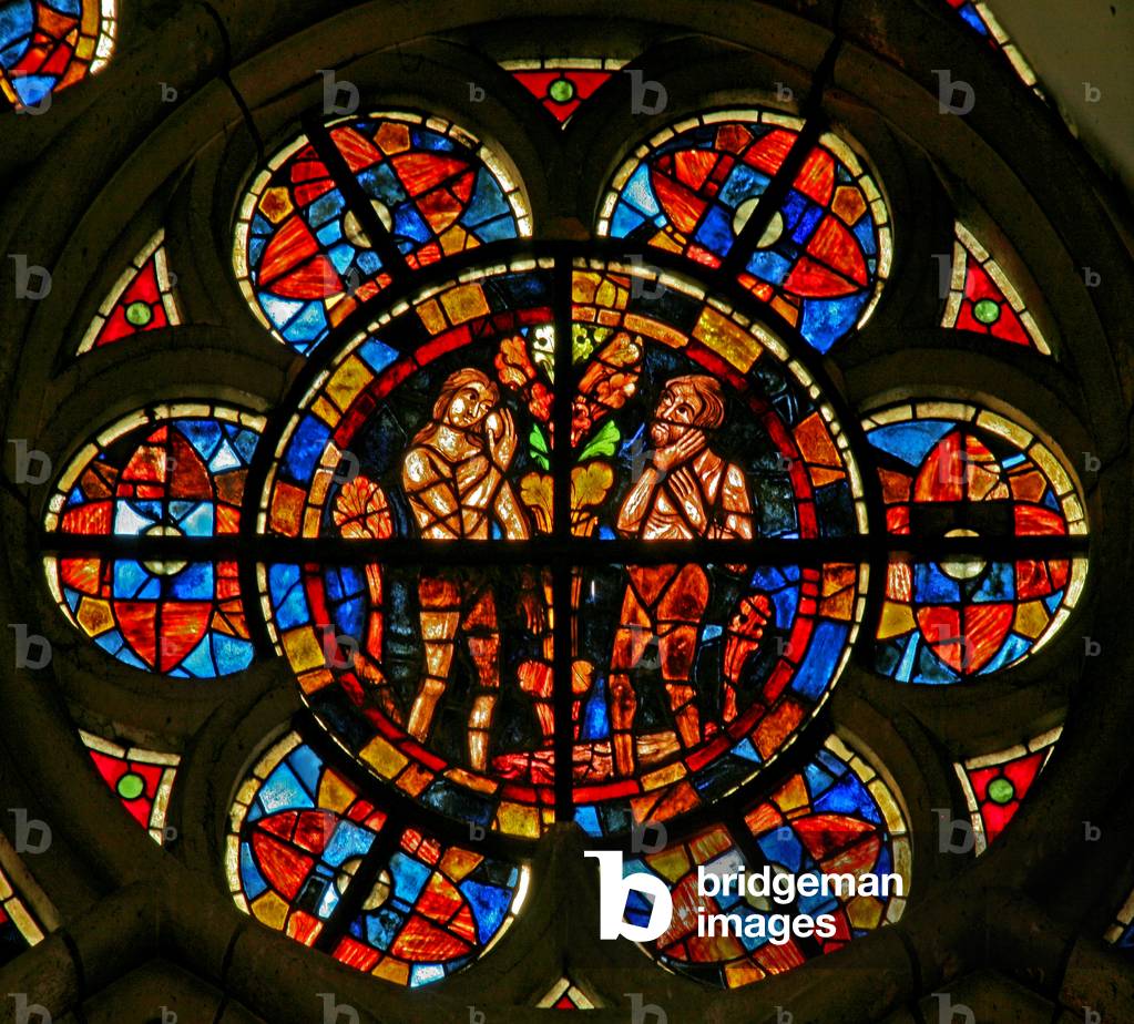 Window w212 depicting Adam and Eve with the fruit and the Tree (stained glass)