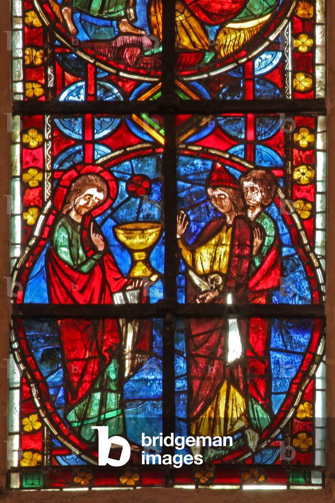 Window w210 depicting St James with the magician Hermogenes and Philetus (stained glass)