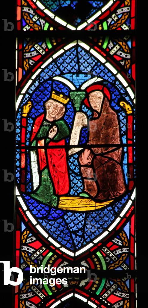 Window Ew depicting a king with a monk (stained glass)