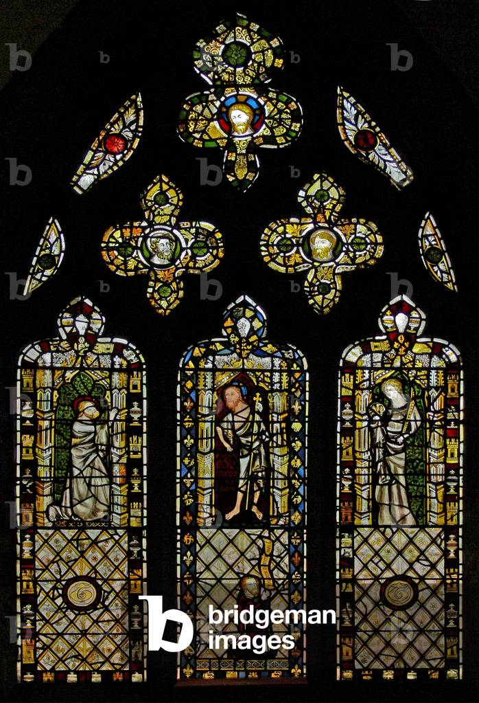Window n2 depicting St Thomas, Christ, St John and donor (stained glass)