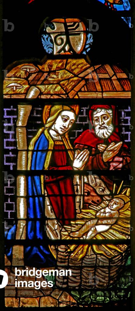 Window w132 depicting the Nativity (stained glass)