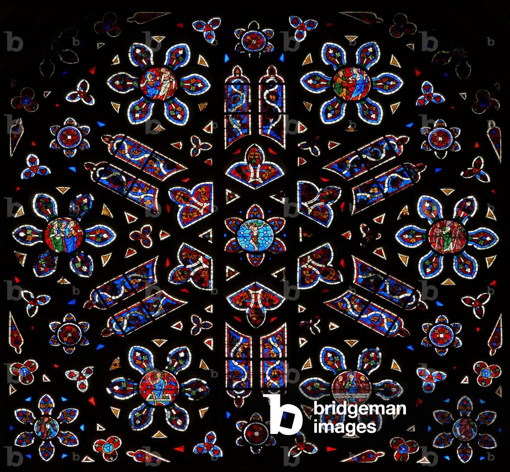 Rosefinestra con la Crocifissione circondata da scene della Resurrezione (vetrate) (vedi anche 347129)