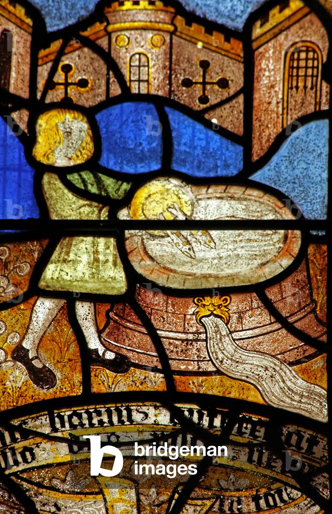 Window n5 depicting St Neot - the fish are returned to the well (stained glass)