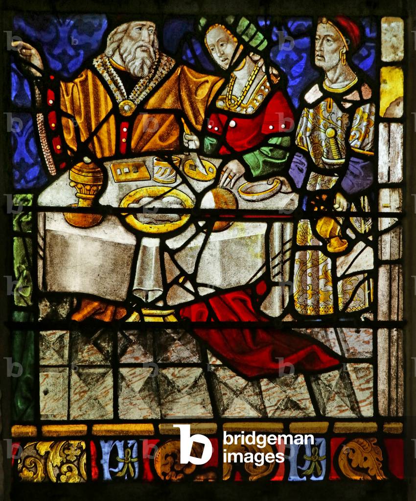 Window depicting meal Scene (stained glass)