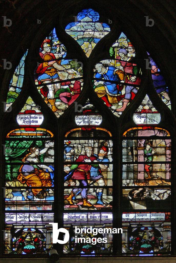 Window w107 depicting scenes from the life of Joseph (stained glass)
