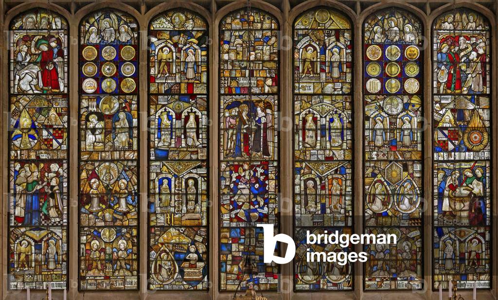 The East window with a remarkable collection of panels (stained glass)