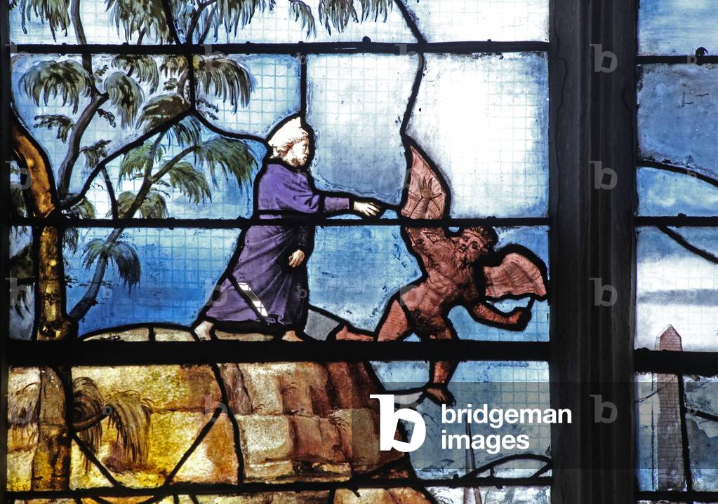 Window w12 depicting a detail from the Temptation (stained glass)
