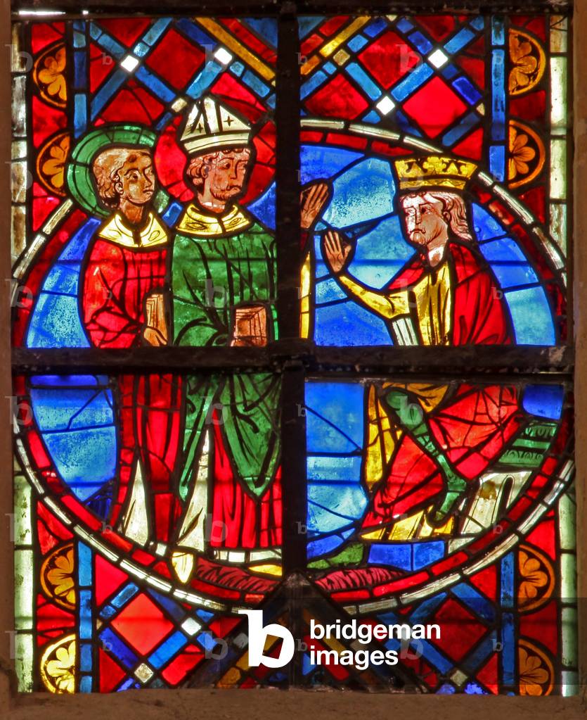 Window w211 depicting a scene from the life of St Vincent: the saint before the Emperor Dacien (stained glass)