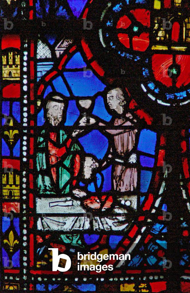 Window w13  Ahasuerus gives the people of Shushan a festival. Esth I 5-8 (stained glass)