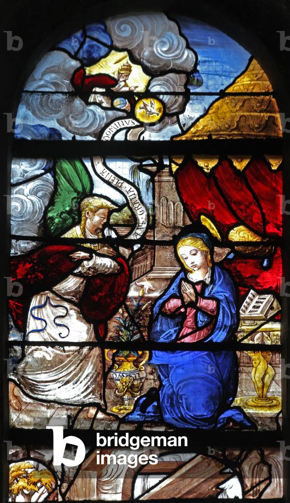 Window w16 depicting the Annunciation (stained glass)