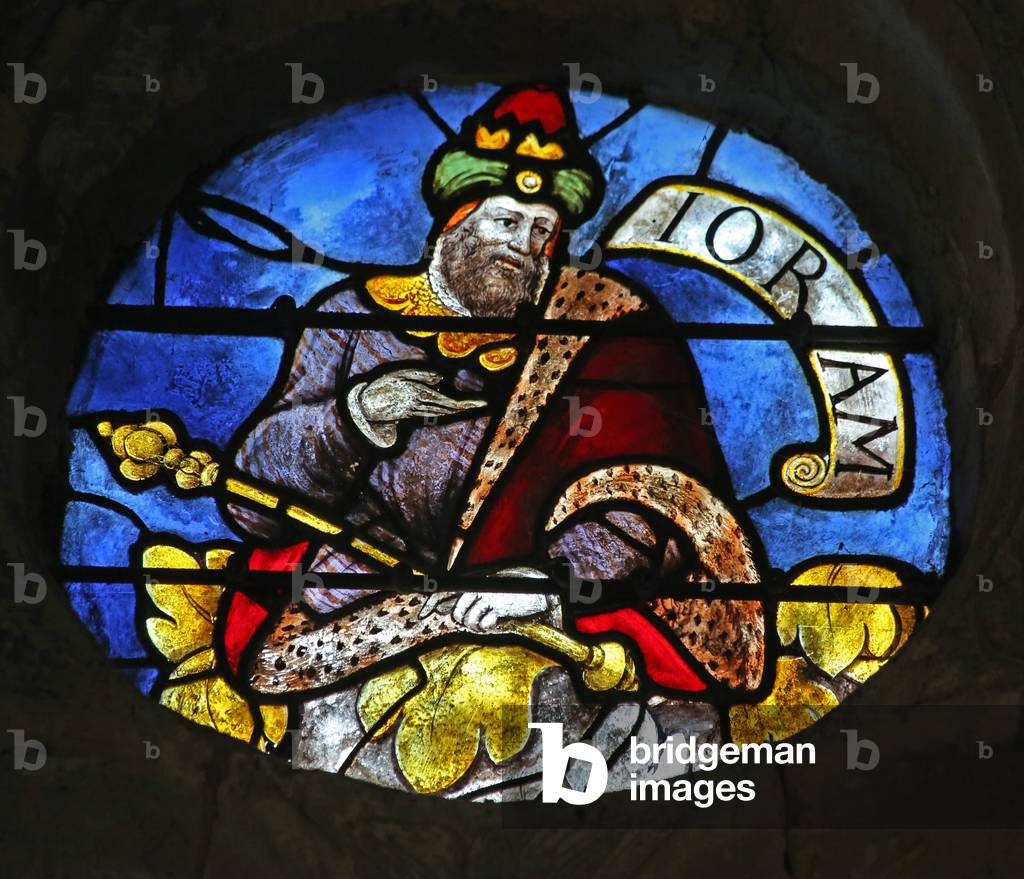 Window w3 depicting King Joram on the Tree of Jesse (stained glass)