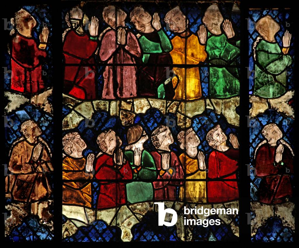 Window w16 depicting a scene from the Last Judgement: the Elect (stained glass)