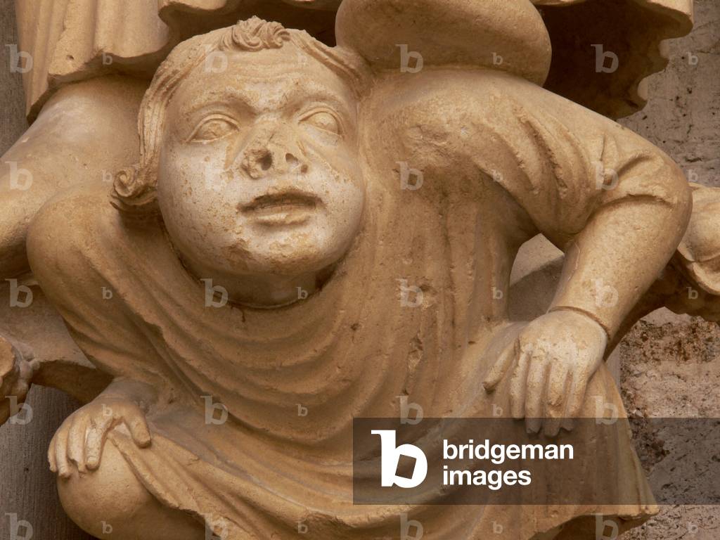 Chartres, Cathedral: North portal central door - figure beneath Simeon (photo)