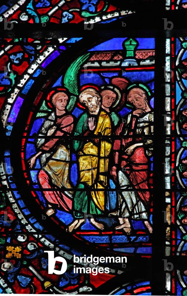 Apostles shown the Death of the Virgin (w42) (stained glass)
